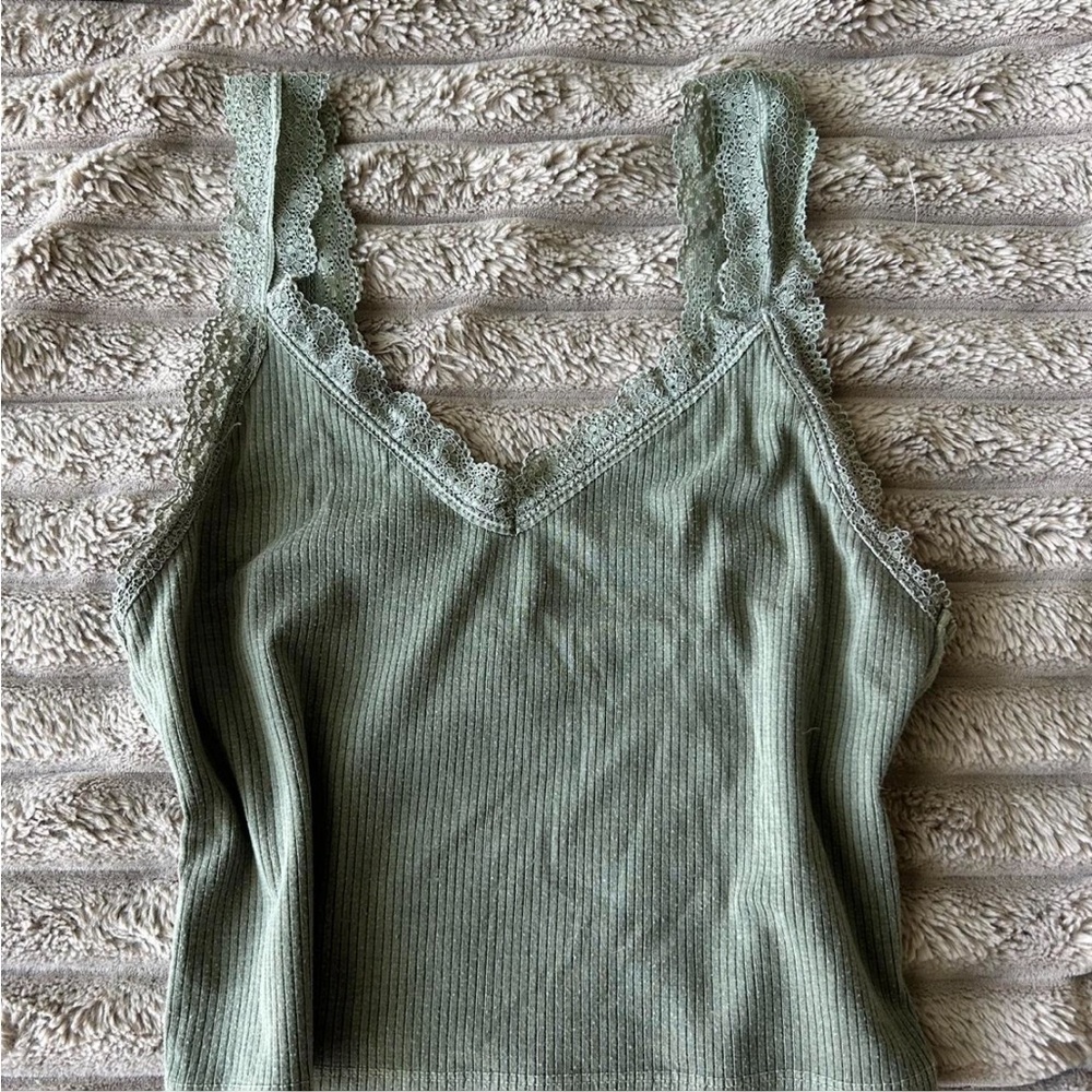 American Eagle Olive Lace Ribbed Top